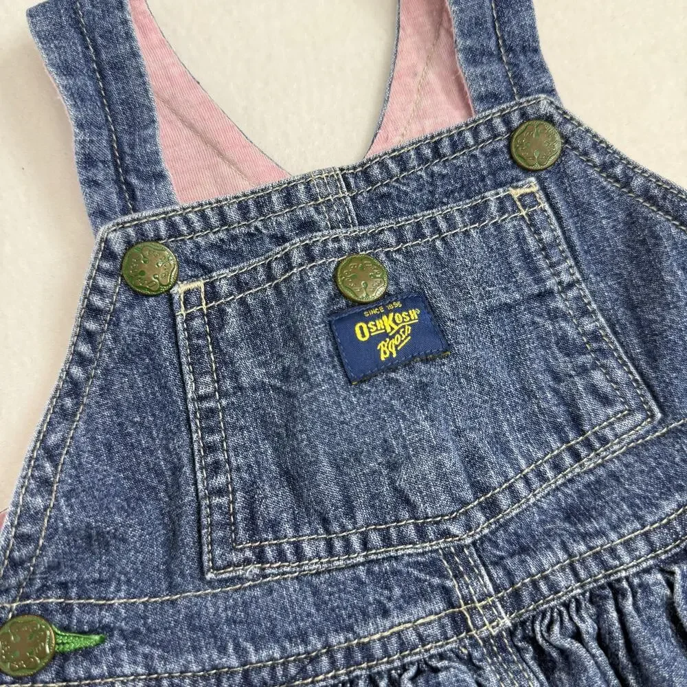 OshKosh B'gosh Overall Dress Girls 12M Vestbak Blue Denim Jumper Pockets Casual
